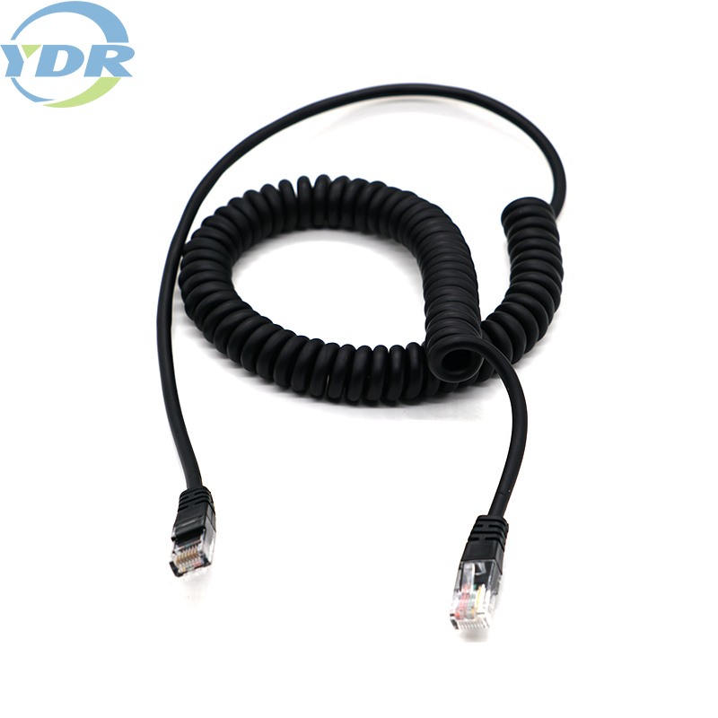 Kabel Patch RJ45 Pegas Dapat Ditarik, Kabel Komunikasi Kawat Melingkar Spiral CAT6 UTP Ethernet Tahan Penuaan